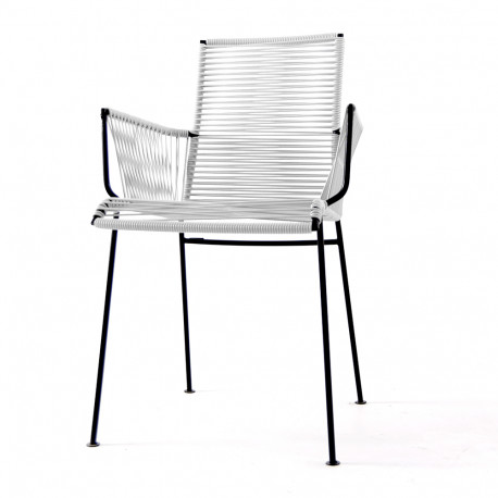 silla con apoyabrazos trenzado de comedor Blanco