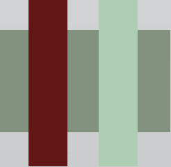 Dominante Vert Olive, couleurs secondaires Rouge Bordeaux et Vert d'Eau