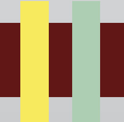 Dominante Rouge Bordeaux, couleurs secondaires Jaune et Vert d'Eau