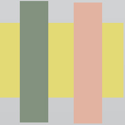 Dominante Jaune Moutarde, couleurs secondaires Vert Olive et Pastel Coral